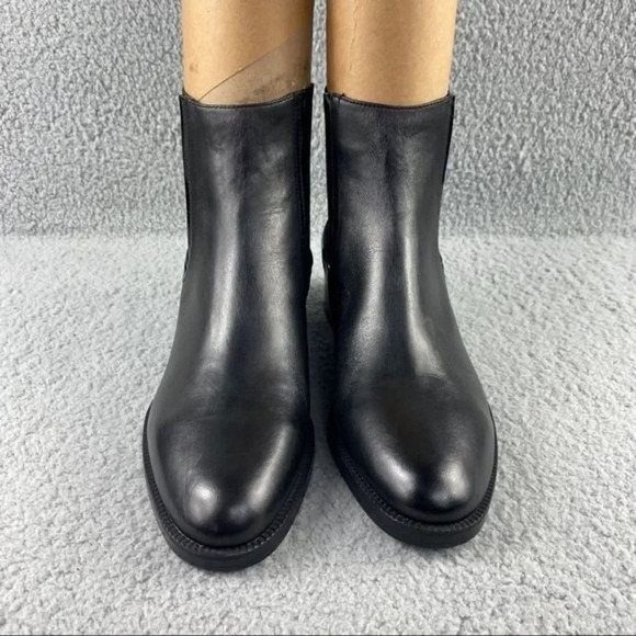 NEW zara bootie black leather ankle boots elastic GUSSET pull on womens 11 EU 42 - Picture 3 of 16